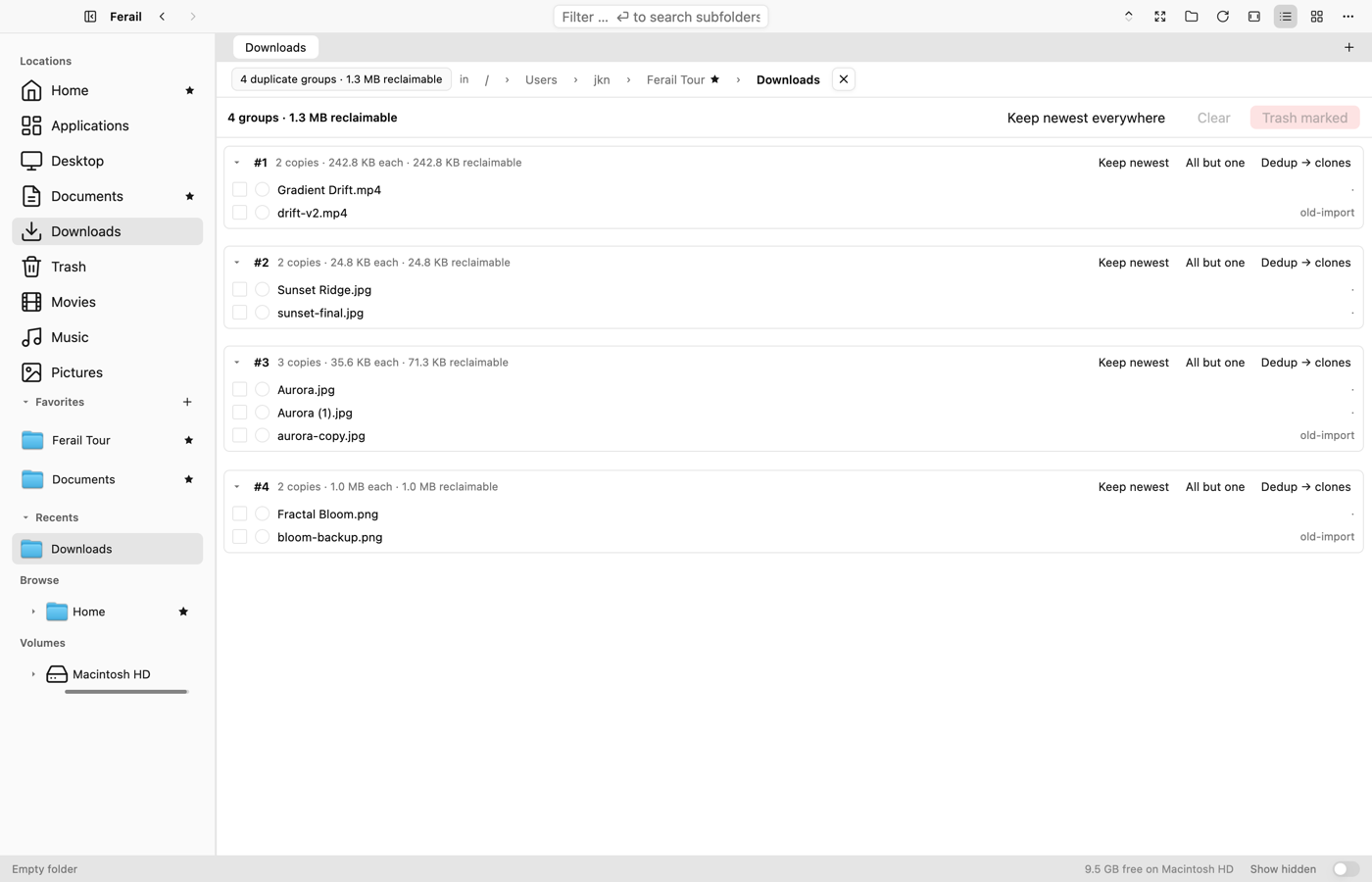 Duplicate finder results grouped by identical content
