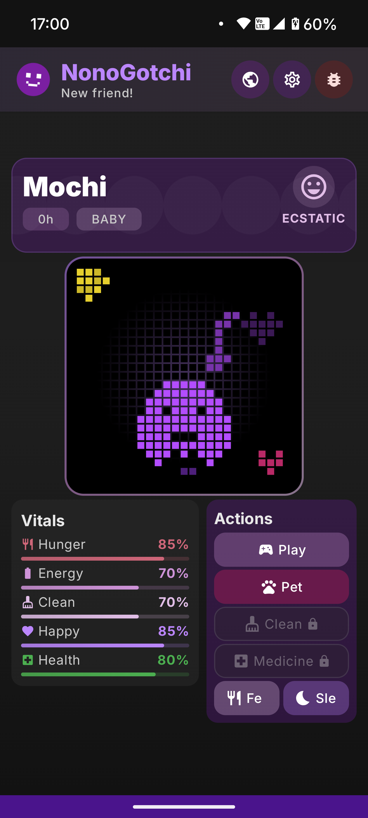 NonoGotchi gameplay screen